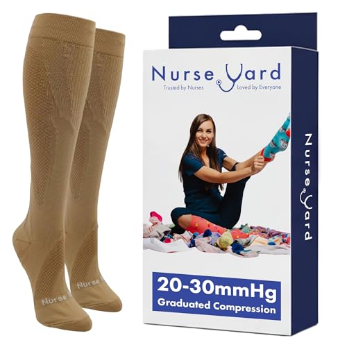 Image of Nurse Yard Compression Socks for Nurses - Women & Men - 20-30mmHg Graduated Compression, Zero-Toe Compression, For Medical Staff, Nursing, Athletic Support Such As Running, Cycling, Hiking - 1 Pair