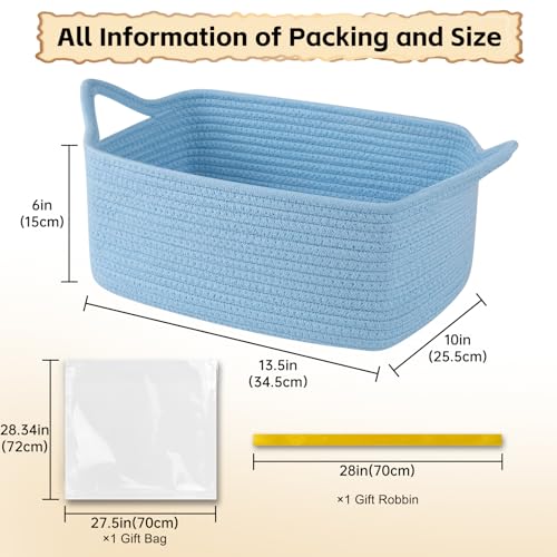 Image of OIAHOMY Woven Basket, Gift Basket Empty with Gift Bags and Ribbons, Rope Baskets for Baby Showers, Storage Baskets with Handles for Nursery, Pet Toy Organizer - Blue