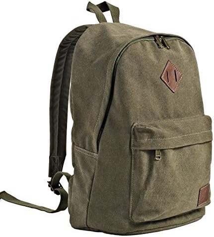 seemeroad Canvas School Laptop Backpack , Durable Rucksack, Travel Notebook Bag, for Men Women Military Green One_Size