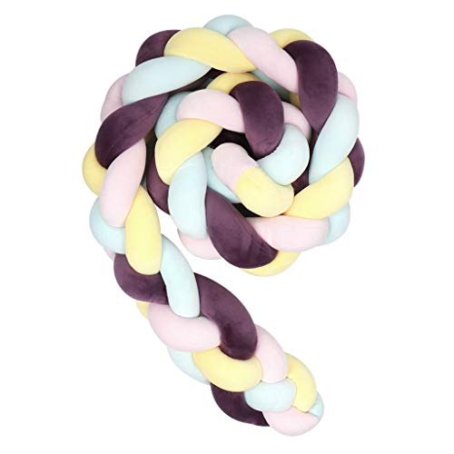 Baby Bettumrandung, Kinderbett Nestchen Weben Stoßstange Kantenschutz Kopfschutz für Babybett - 200 cm (6 Stil) (Lila + Hellblau + Gelb +