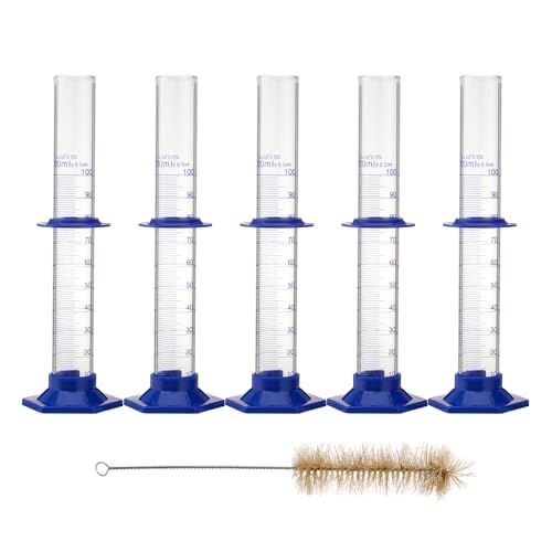 creahub 5 Pcs Graduated Cylinder 100ml Measuring Cylinder Borosilicate Glass Thick Glass Lab Cylinders with a Cleaning Brush Lab Glassware for Liquid Measuring - Thumbnail 7