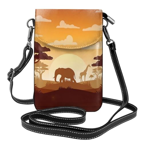 Petit portefeuille téléphone portable éléphant coucher de soleil - Sac bandoulière femme