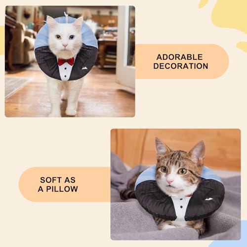 Image of BEAUTYZOO Cat Cone Collar Soft, Cat Recovery E Collars After Surgery to Stop Licking, Adjustable Elizabeth Circle Collar Cute Pet Donut Pillow for Cats Kitten Puppy Small Dogs, Black Suit S