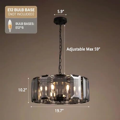 Lustre en cristal noir de 50cm avec suspension réglable E12 - 6