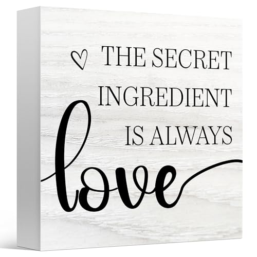 Zyzmasm Kitchen Quote Decor Box Sign for Home, The Secret Ingredient Is Always Love, Gifts for Couple Family, Rustic Wooden Sign 5x5 Inches