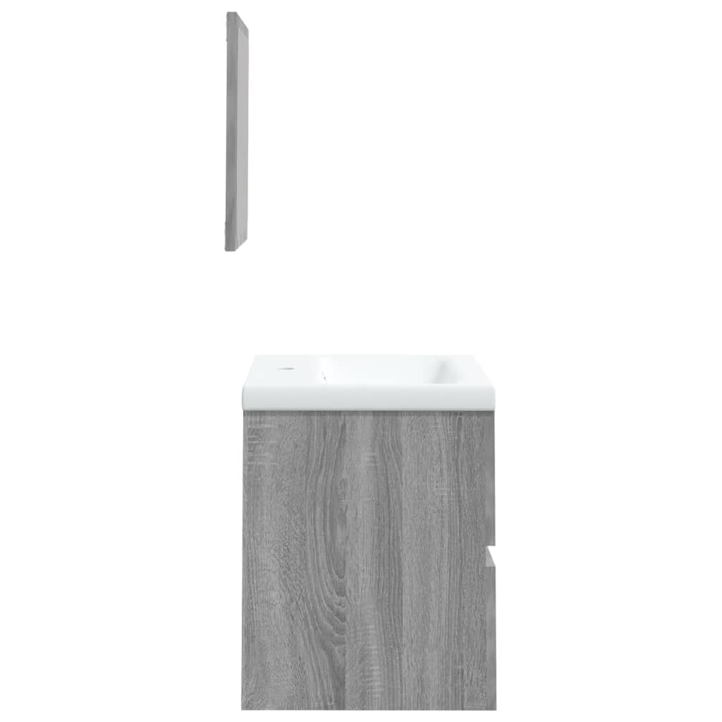 SYDE Armario de Lavabo con lavamanos y Espejo Gris Sonoma | Madera contrachapada resistente a humedad, cajón amplio, montaje en pared, rebosadero integrado
