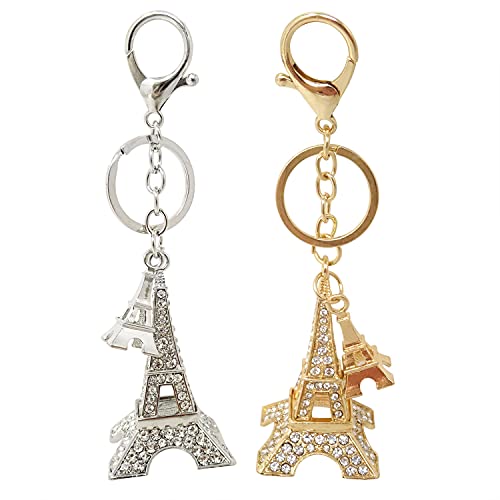 Honbay 2Pcs Metal Crystal Eiffel Tower Keychain Blingbling Rhinestone 3D Cubic Eiffel Shape Keyring French Souvenirs Keychains For Car Phone Purse Bag Decoration (2 Color) #TOP15