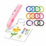 LAMAX ArtKid1 3D Stift, 3d Stifte für Kinder, ungiftige hypoallergene Nachfüllungen, 2 Geschwindigkeiten, 2 Temperaturstufen, 12 Nachfüllfarben, Filamentdurchmesser (Füllung) 1,75 mm (Rosa)