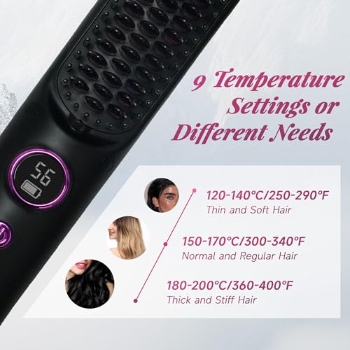 vanso Cordless Hair Straightener Brush, Portable Hair Straightener,Negative Ion Straightener Styling Comb with USB,Wireless Straightner for Hairstyler Salon,9 Temp Settings,Mini for Travel