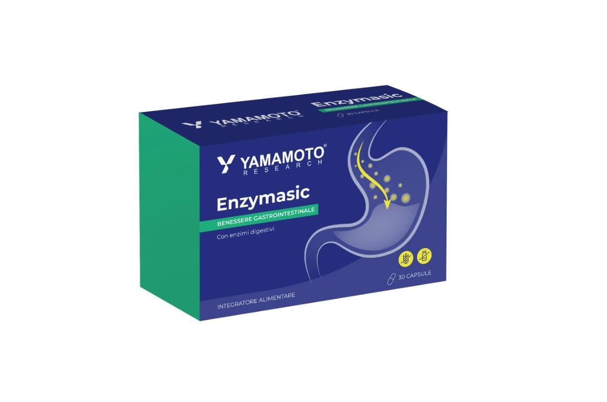 YAMAMOTO RESEARCH Enzymasic 30 Capsule, Integratore Alimentare di Enzimi Digestivi, Favorisce la Digestione e Supporta il Sistema Gastrointestinale