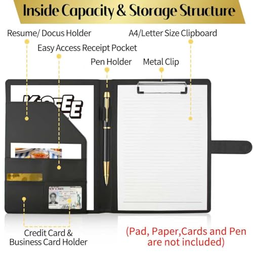 KIOEEE Padfolio Clipboard Folder, Leather Storage Clipboard, Interview Legal Document Organizer, Letter Size A4 Writing Pad for Business Office Conference Notepad - Thumbnail 2