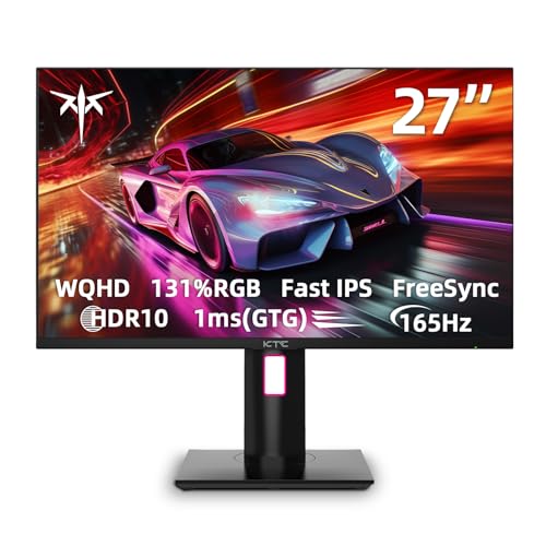KTC 27" 2K 165Hz Gaming Monitor - 1ms GTG Fast IPS Computer Monitor with FreeSync and G-Sync, HDR, HDMI/DP/USB Ports, Tilt, Swivel & Swivel, 131% sRGB Color Gamut and