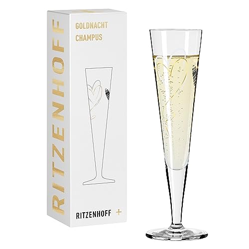 RITZENHOFF 1071035 Champagnerglas 200 ml - Serie Goldnacht Nr. 35 - Herz-Motiv mit Echt-Gold - Made in Germany