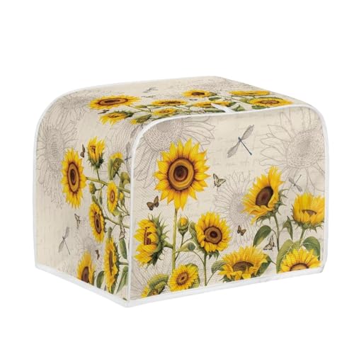 Image of Talayituse Sunflower Dragonfly Butterfly 4 Slice Toaster Dust Covers Kitchen Small Appliance Cover, Thanksgiving Stain Resistant Dust Protection Bread Machine Cover with Top Handle