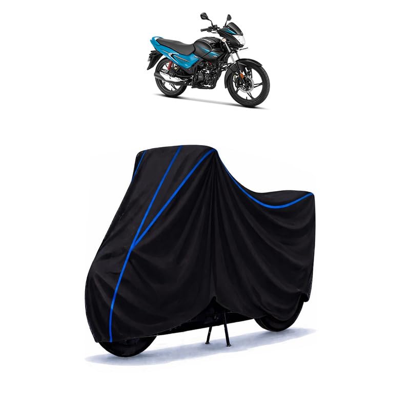 Image of Hero Glamour 2.0 BS6 Bike Cover Water Resistant Universal Motorcycle Rain | Heavy Duty UV Protection, Dust, Scratch Indoor Outdoor All Weather with Black Blue Piping Elastic