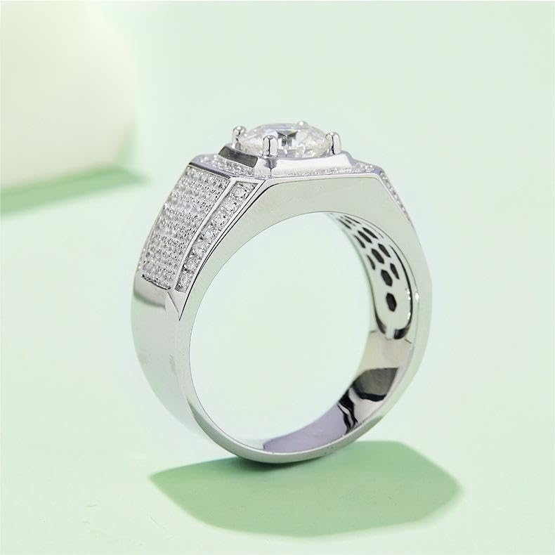 14K Gold Men's Wedding Rings,2 Carat Diamond Ring D-color VVS1,Luxuriously Studded Trendsetting Full Diamond Design,Father's Day Gift - Image 4