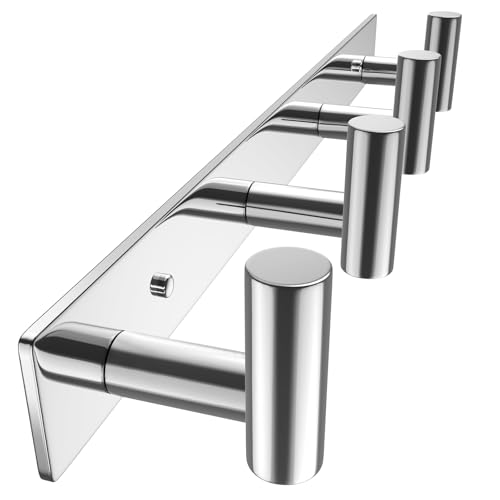 Image of VAEHOLD Hat and Coat Wall Mount Rack - Hooks for Robes, Bags, Keys, and Towels - Bathroom Towel Hanger Organizer (Polished Chrome, inchT inch Shape 4 Hooks 1 Pack)