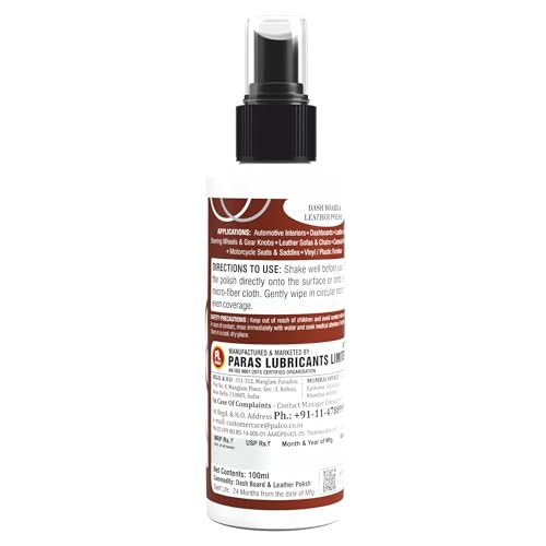Image of PALCO Dashboard & Leather Polish 100ml with Sponge (Pack of 1) All in One Car Polish Spray Interior Cleaner, Restores Shine for Dashboard, Leather Seats & Panels Bike Polish for Shining