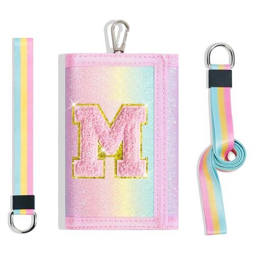 Girls Wallet Glitter Initial Kids Wallet, Birthday Gifts for Girls 6-12, M