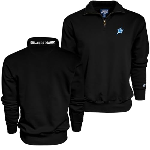 Blue 84 Orlando Magic NBA Officially Licensed Quarter Zip Sweatshirt Twill Embroidery Neck Logo, Large