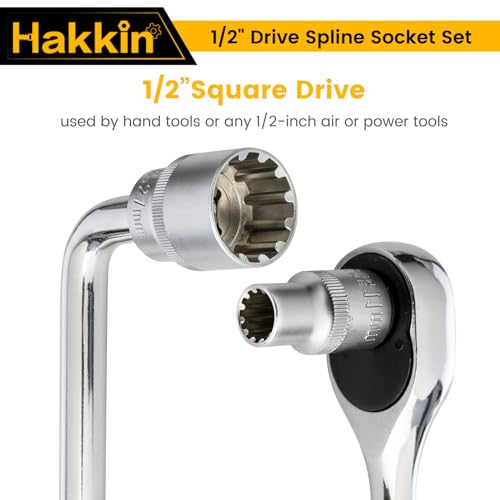 Hakkin Spline Socket Set 1/2” Drive 12 Point Universal Metric Cr-V Steel Spline Socket Set 8-32mm with 1/2” Socket Extension, 1/2” Socket Wrench for Automotive Home DIY Repair 5 Hakkin Spline Socket Set 1/2” Drive 12 Point Universal Metric Cr-V Steel Spline Socket Set 8-32mm with 1/2” Socket Extension, 1/2” Socket Wrench for Automotive Home DIY Repair - Image 5