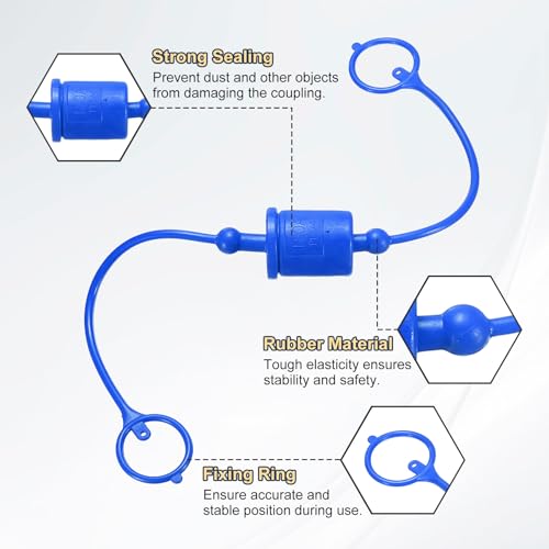 Image of HARFINGTON 2Sets 3 /4 Hydraulic Hose Dust Cap and Plug Kit, ISO-A Male Dust Cap & Female Plug Cover Quick Disconnects Air Coupler Cover Port Plug Fittings with Retention Ring, Blue /Yellow