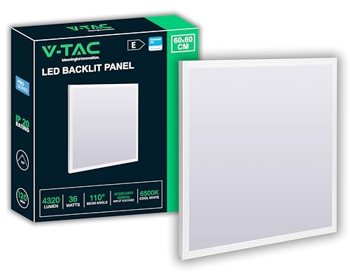V-TAC Panel LED Empotrable 36W – Chip Samsung – 60 x 60 cm - Backlight- Lámpara Cuadrada – 4320 Lúmenes – IP20 – para Techo, Oficina, Hogar, Tienda – Plafón – Luz Blanco Frío 6500K