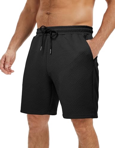 VOLTEXUS Kurze Hosen Herren Shorts mit Taschen Elastischer Bund Kordelzug Cargo Sommer Freizeitshorts Schwarz 3XL