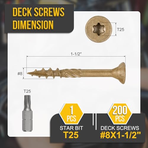 DTGN 200Pack Tornillos para deck de madera #8 x 1-1/2 acero al carbono color tan miniatura 2