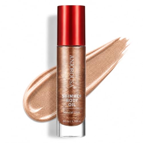 Image of ANJOROUSA Shimmer Body Oil-Hydrating Moisturizing Radiance Body Oil for Glowing Skin-Water Resistant for All Skin Tones (Rose Gold)