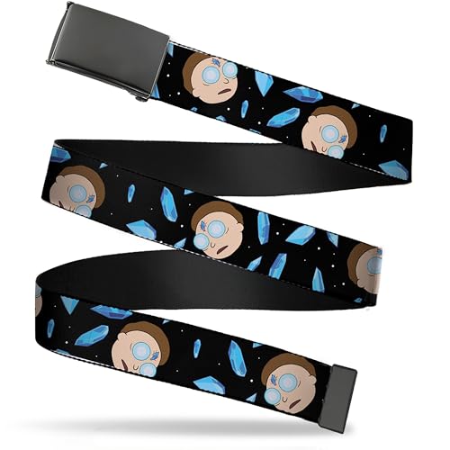 Buckle-Down Rick and Morty Belt, Flip Web Belt Rick and Morty Death Crystals Morty Expression Black Blues, 1.0 Inch Wide, Youth up to Size 20