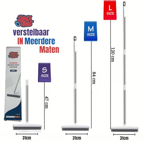 Synx Tools Gummibesen mit Stiel - 2 in 1 Bodenbürste für Teppic - Friseurbesen - Besen - Pet Hair Remover - Verstellbarer Griff, Pet Hair Remover - Bodenabzieher mit Stiel 120 cm - Weicher Besen