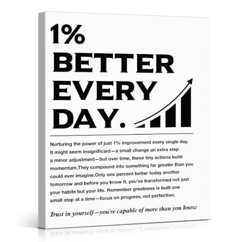 Nvhai Inspirational Wall Art, Motivational Wall Decor for Classroom Office Home Gym Living room, Positive Affirmations 1% Better Every Day Canvas Framed Poster Prints (11.5x15 Inch)