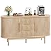 YITAHOME 55'' Fluted Buffet Cabinet with 3 Large Drawers, Sideboard Buffet Storage Cabinet with Adjustable Shelf & Sliding Door, Modern Coffee Bar Table for Kitchen, Entryway, Living Room, Natural Oak