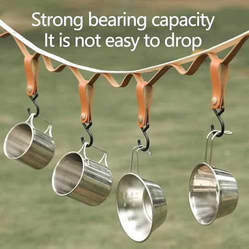 MHYMX Haken für Kleiderstange, 12 Stück S Camping Haken zum Einhängen Bunt Kleiderhaken mit Lederschlaufe 16 x 2 cm Leder Einhängehaken für Stange Garderobe Mantel Küche Bad