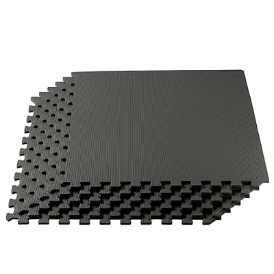 We Sell Mats 3/8 Inch Thick Multipurpose Exercise Floor Mat with EVA Foam, Interlocking Tiles, Anti-Fatigue for Home or Gym, 24 in x 24 in, Charcoal Gray, 24 Square Feet (6 Tiles) (M24-10M)