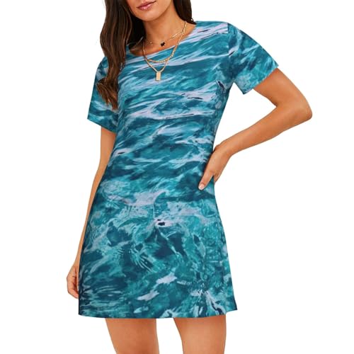 Chemise de nuit manches courtes imprimé mer pour des nuits fraîches