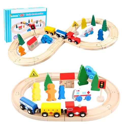 LiRiQi Pista Treno in Legno, 33 pezzi Giocattolo per ferrovia in legno per bambini, Pista Macchinine giochi, Pista Trenino Legno Creativo, Giocattolo Educativo Rgali per ragazze ragazzi 3 4 5 6 anni