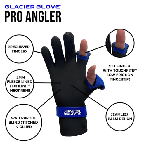 Glacier Glove Unisex Pro Angler Waterproof Flexible Fleece Lined Resistant Neoprene Touchscreen Slit Finger Winter Fishing Hunting Outdoor Protective Glove, Small