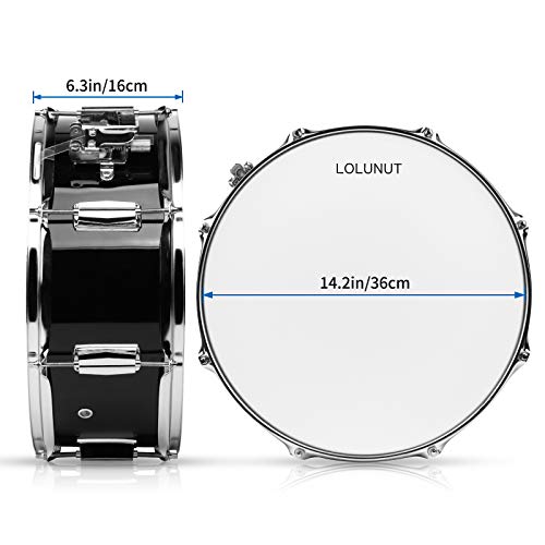 14 inch Snare Drum Set with Gig Bag, a pair Sticks,drum Stand and Drum Keys,a pair practice gloves for Students,Beginners (14\'\', Black)