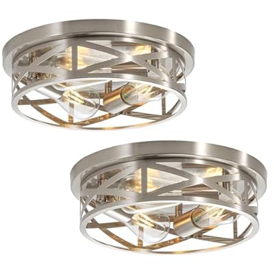 piano7797 13 inch Brushed Nickel Flush Mount Ceiling Light Fixtures,3-Light Modern Hallway Light Fixtures Ceiling, Brushed Nickel Light Fixture Ceiling Mount for Farmhouse,Kitchen, Bedroom 2 Pack
