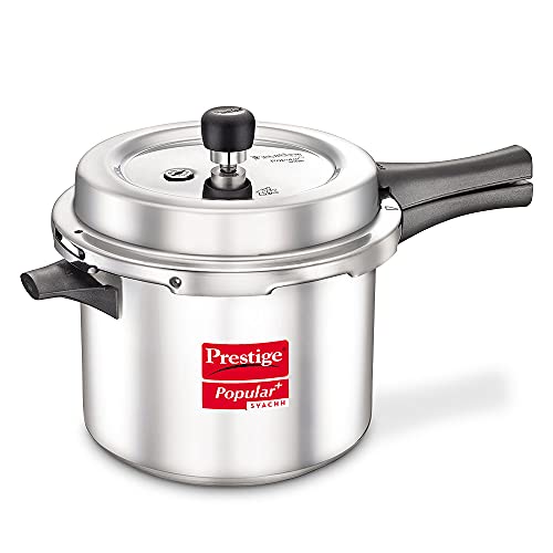 Prestige Popular Plus Svachh Virgin Aluminium Spillage Control Outer Lid Pressure Cooker, 5 L (Silver), 5 Liter Prestige Popular Plus Svachh Virgin Aluminium Spillage Control Outer Lid Pressure Cooker, 5 L (Silver), 5 Liter