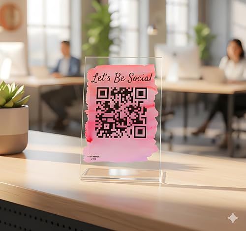 ARTSWAVE Acrylic QR Code Display Stand, 6 x 4 Inches, Standing Desk Sign, Pink Style