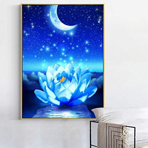 Diamond Painting Kits for Adults Starry Night Moon Light Lotus Flower 5D Full Drill Paint by Numbers Gem Art Craft DIY Home Decor,12x16 inches