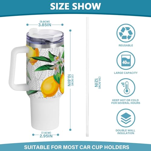 GuoChe Caneca de café com estampa de limão dourado em branco 1,134 g com tampa e canudo grande garra