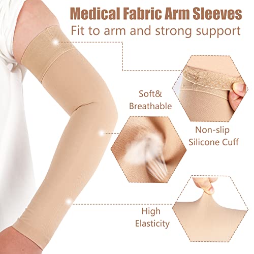 3 Pairs Lymphedema Compression Arm Sleeve For Men Women 20-30 Mmhg Full Arm Support With Silicone Band Graduated Compression Arm Brace For Pain Relief Swelling Arthritis Edema (Beige, L Size) #TOP2