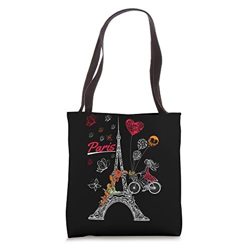 Love Paris Theme Travel France Flower Eiffel Tower Tote Bag