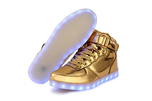 Voovix Kids Led Light Up High-Top Shoes Rechargeable Hi-Shine Glowing Sneakers For Boys And Girls Child Unisex(Gold,Us12.5/Cn31) #TOP7