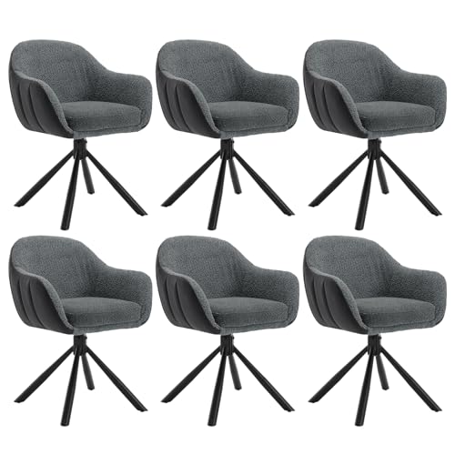 WOLTU Chaise Pivotante, Lot de 6 - Salle à Manger, Cuisine, Style Scandinave - Fauteuil Rembourré - Pieds en Métal - Chenille Gris Foncé + Simili Cuir...