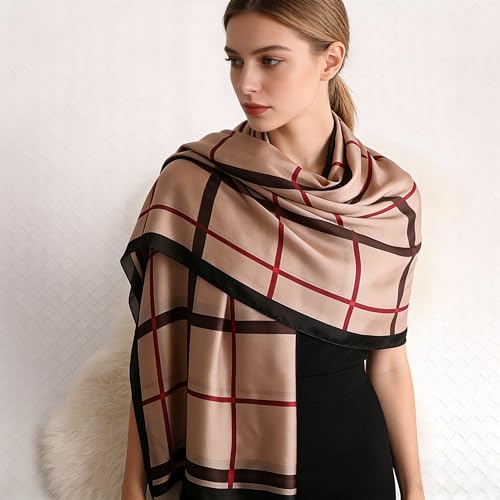 Image of ZDMHSH Fashion Scarves Scarf 100% Silk Feeling Scarf Silk Like Scarves Long Lightweight Sunscreen Shawls for Women